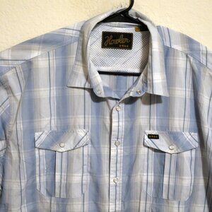 Howler Brothers Shirt Mens 2XL Long Sleeve Pearl Snap Western Blue White Striped